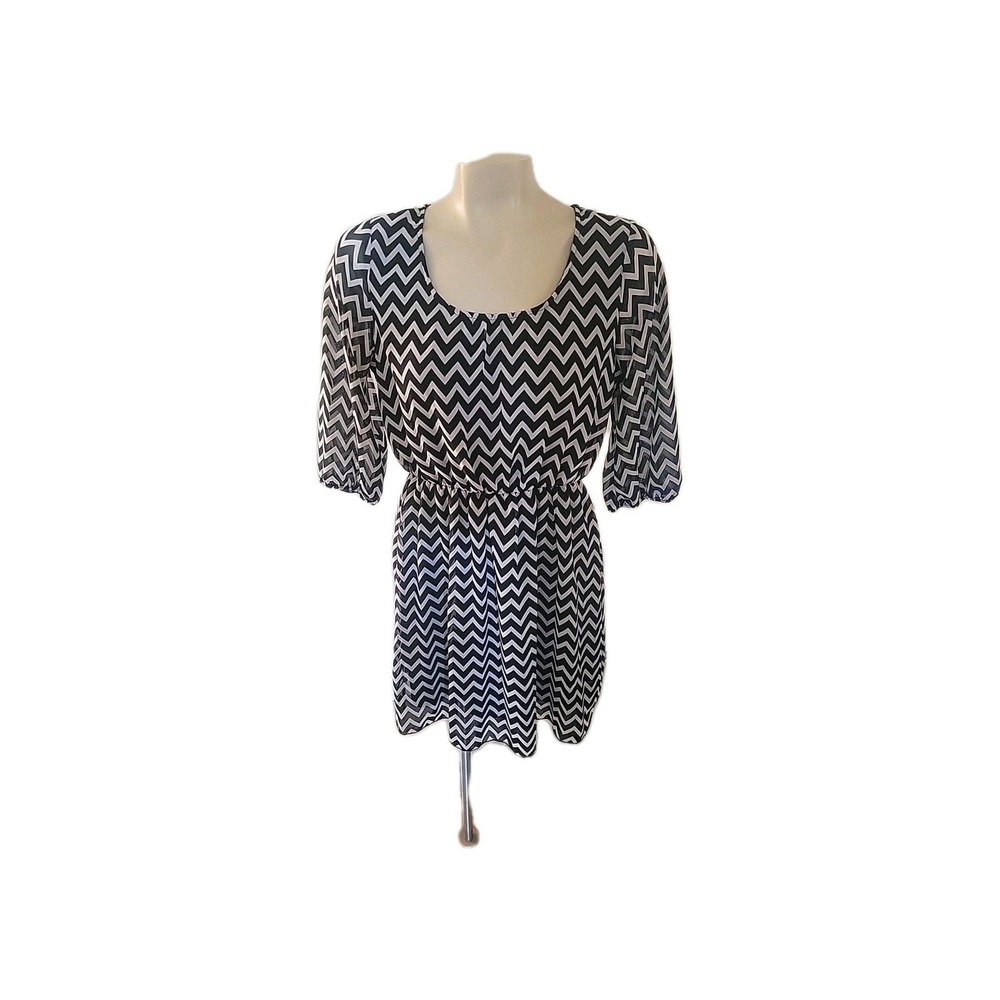 EXPRESSO Chevron Print Dress Elbow Sleeve Scoop Neck‎ Mini Dress Chevron beach